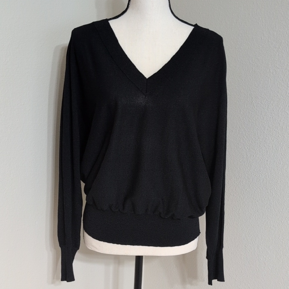 NWOT INC Black V-Neck Sweater with Long Sleeves and Relaxed Fit